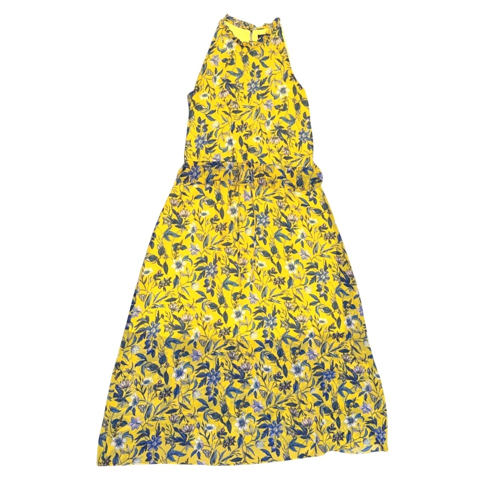 Sam‎ Edelman Halter Maxi Dress Women 6 Yellow Floral Sleeveless Chiffon $148